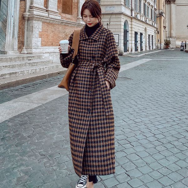 

2021 new winter female jacket longer fashion new lapel thickened in straight line women's wool coat gz2 7mqy, Black