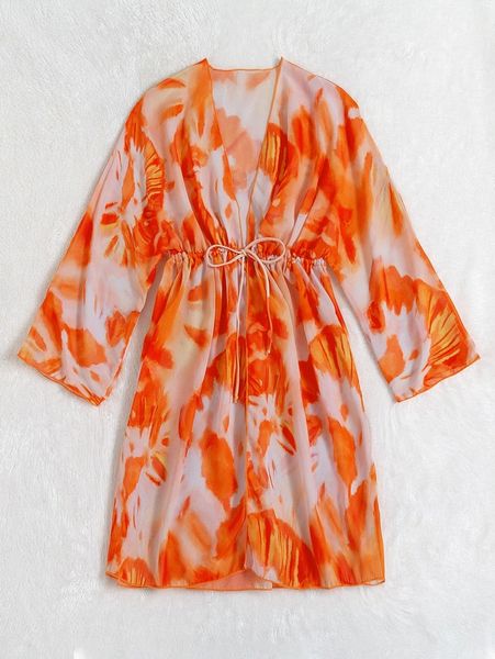 

tie dye tie front kimono k3nq#, White;black