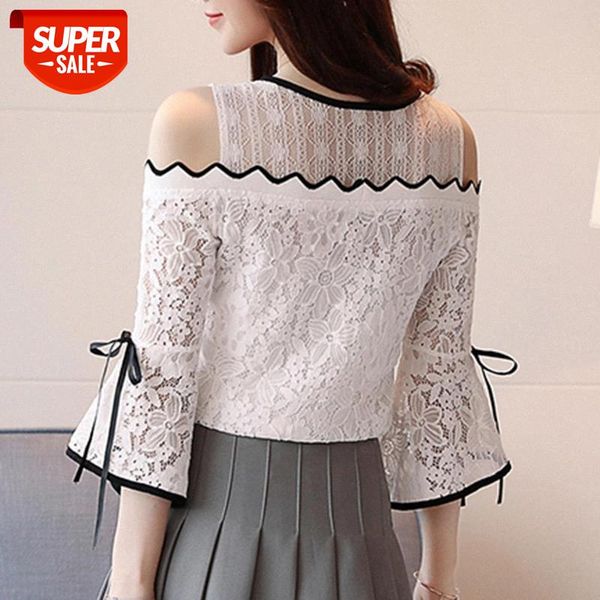 

autumn flare sleeve floral womens and blouses off shoulder lace women blouses pullover casual white shirt women blusas d597 #7b2v