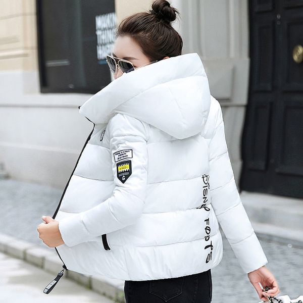 

fashion parkas women winter hooded jacket coat women high street style outwear pocket letters coat women padded de mujer 201125, Black