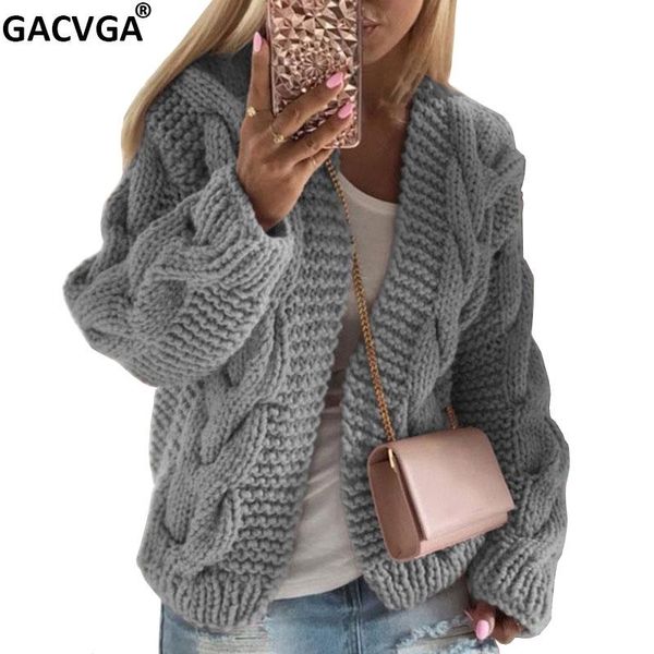 

women's knits & tees gacvga cardigans sweater autumn winter hooded women loose coats casual fashion knitted white /black/pink ladies ou