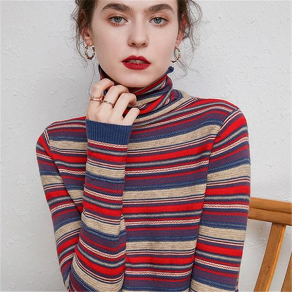 

women's sweaters 2021 autumn winter fashion sweater pullover loose striped pile collar bottoming long-sleeved knitted trend 247, White;black