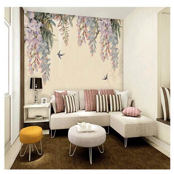 

european bedroom wallpaper tv background wallpaper custom-made beige warm living room non-woven largezmh murals