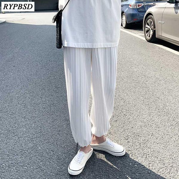 

men harem pants summer breathable korean fashion casual jogger pants men loose solid color elastic waist cropped1, Black