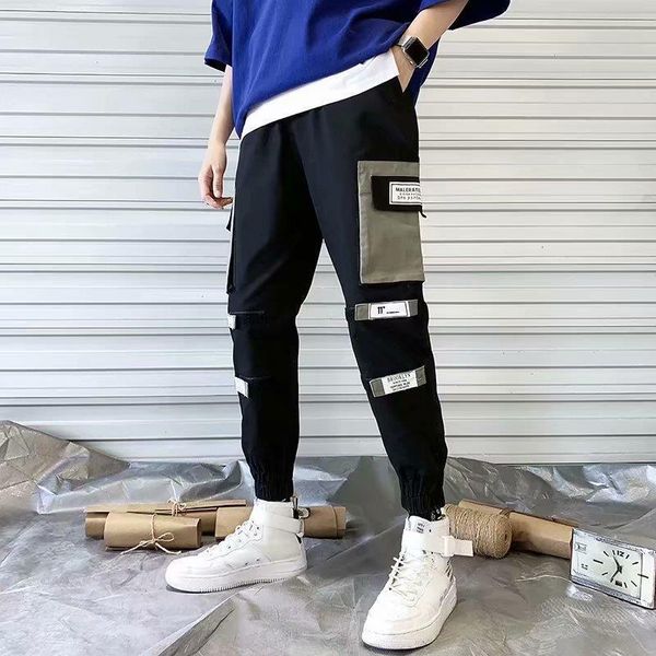 

men pants 2019 man patchwork overalls joggers pants men designer harem hip hop pants drop shipping, Black
