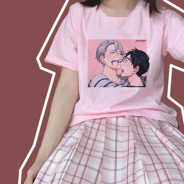 

yuri on ice japanese anime aesthetics women's t-shirt short sleeve summer female casual loose fun harajuku vogue vintage, White