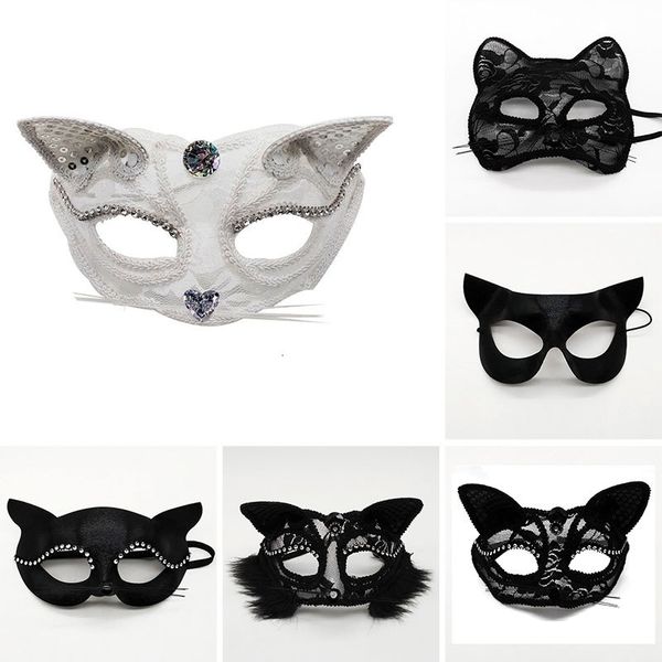 

props halloween masks cosplay stage performance half lace female animal cat face christmas party mask dropshipping