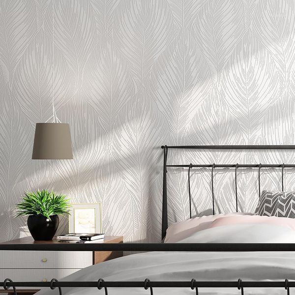 

wallpapers white banana leaf nordic wallpaper 3d modern living room bedroom relief wall paper clothing store home decor1