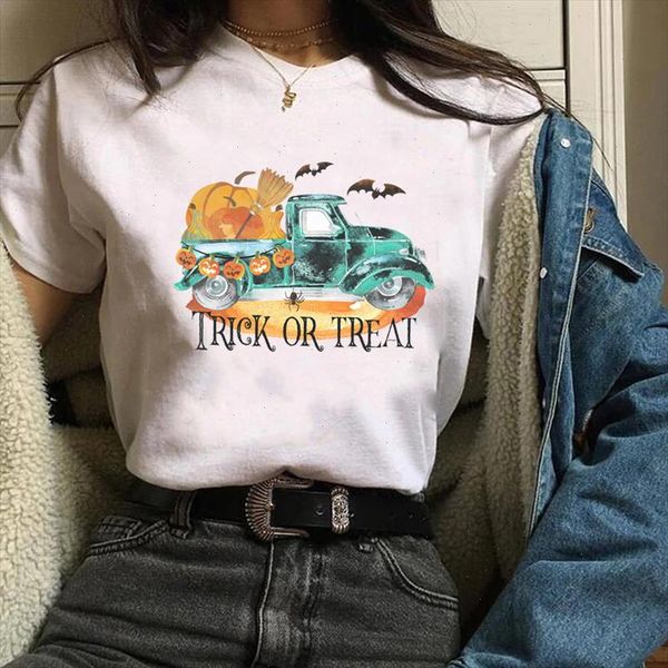 

women print graphic truck vintage printing pumpkin thanksgiving autumn halloween lady shirt womens tees female t shirt, White