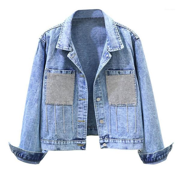 

2020 new women denim jacket autumn women's jean jackets beaded loose casual denim jacket women coat long sleeve outerwear p2531, Black;brown