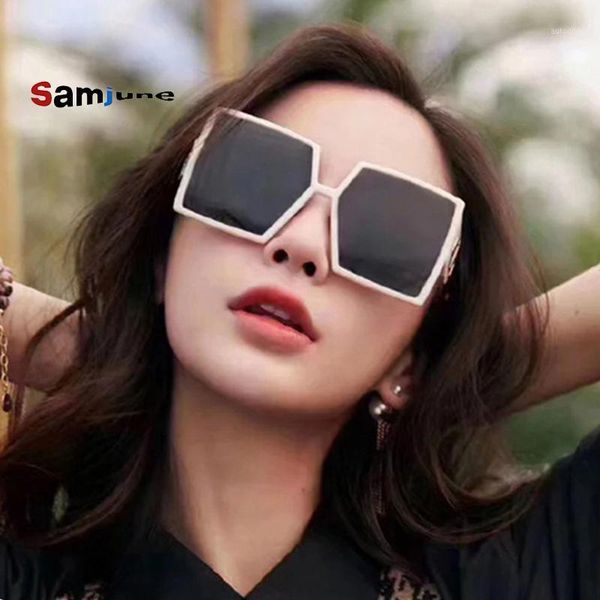 

sunglasses samjune 2021 fashion oversized women brand designer retro frame big square sun glasses female vintage male oculos1, White;black