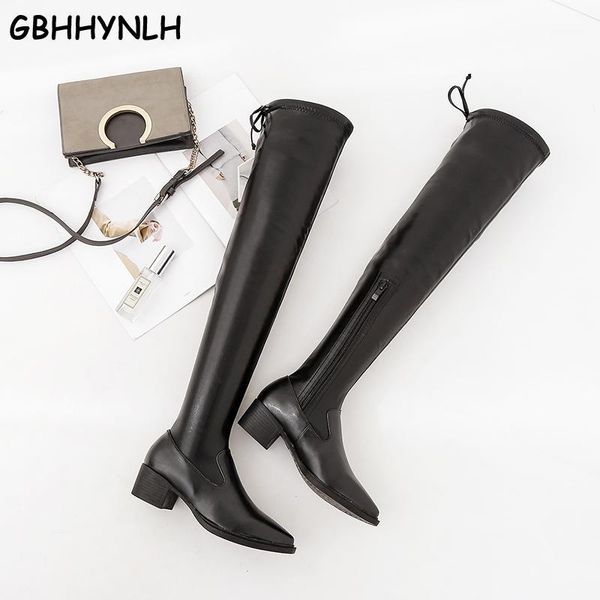 

boots black long overknee women shoes woman pu snow plush fur ladies shoe knee high bottines femme lja8861