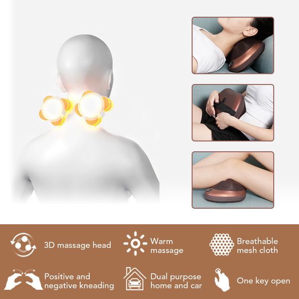 

shiashu rollers neck massage pillow 360 rotating kneading pain relief car home use infraed therapy health care body relaxation perfections