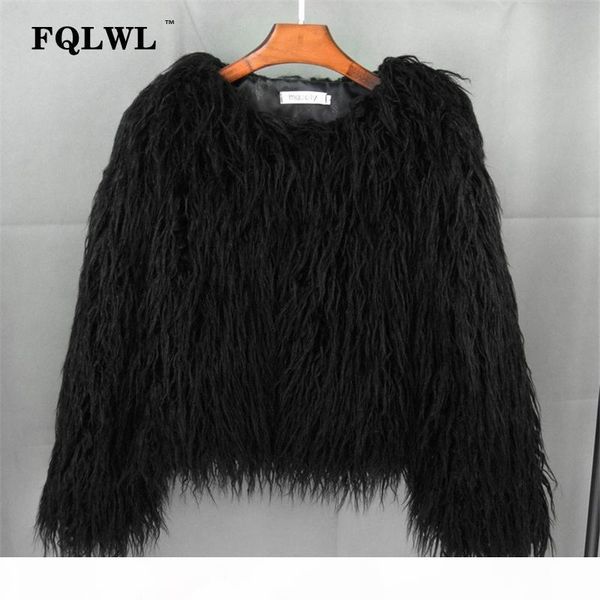 

fqlwl colorful warm faux women fur coat plus size black white pink plush coat female jacket fur autumn winter shaggy outerwear