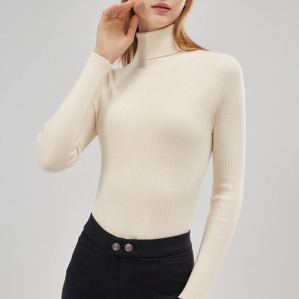 

solid color stripe pullover knitted sweater for women turtleneck bottoming slim kniting female autumn winter knit, White;black