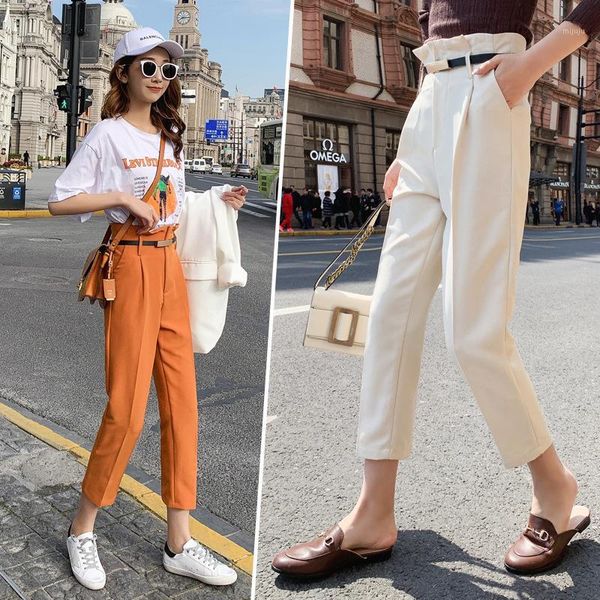 

capri pants women's suit pants 2019 spring and summer new style pendant sense bud high-waisted casual thin skinny wo1, Black;white