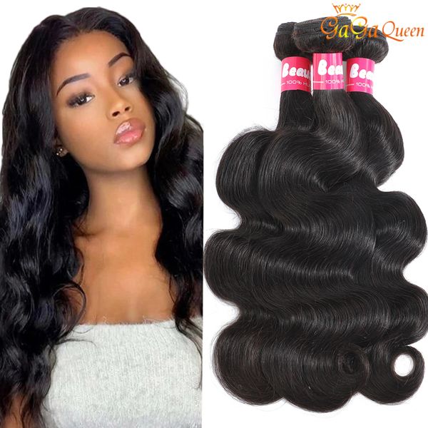

gagaqueen malaysian body wave hair bundles 4pcs peruvian virgin human hair extensions, Black