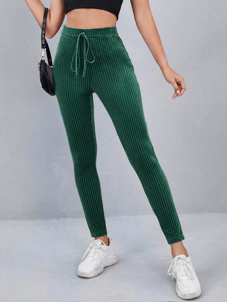

tie waisted rib-knit velvet pants t2w3#, Black;white