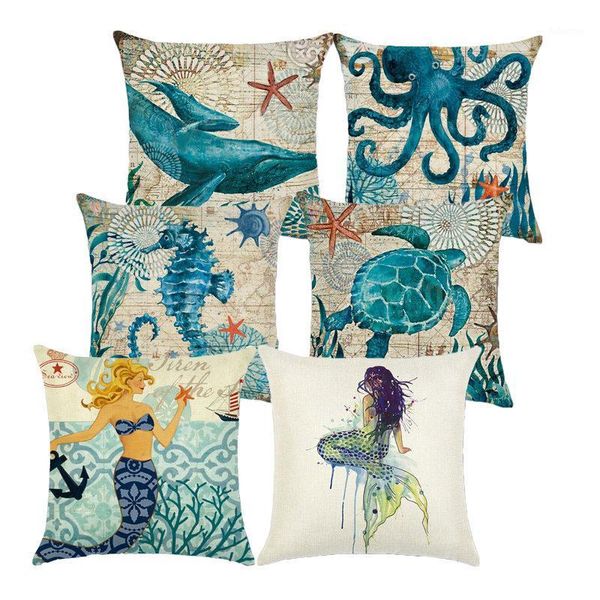 

marine style pillowcase linen cushion cover decorative sea anchor tortoise nautical ocean throw pillow sofa pillow cover 402121