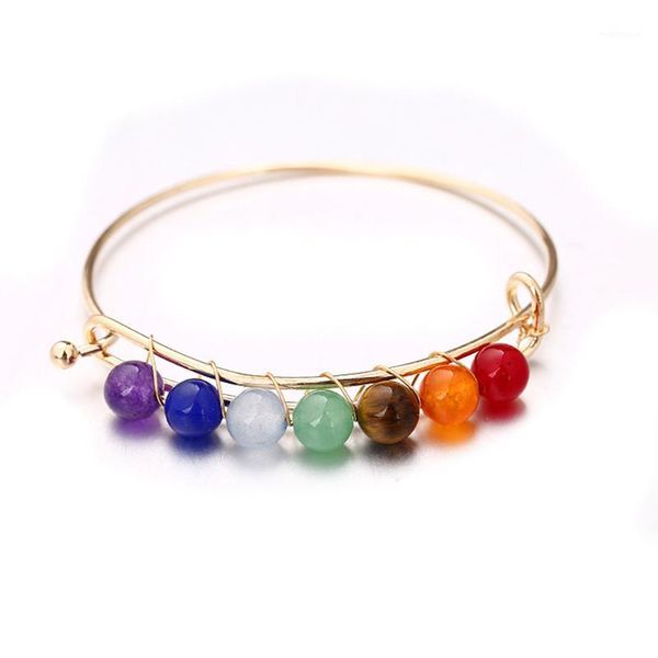 

bangle fashion handmade multi color natural stone round beads adjustable bohemia for women accessories jewelry gift1, Black