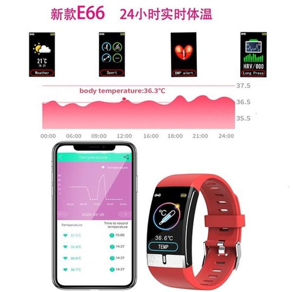

e66 smart watch temperature measurement bracelet blood prsure heart rate real time detection + ppg ecg care exercise monitoringjk