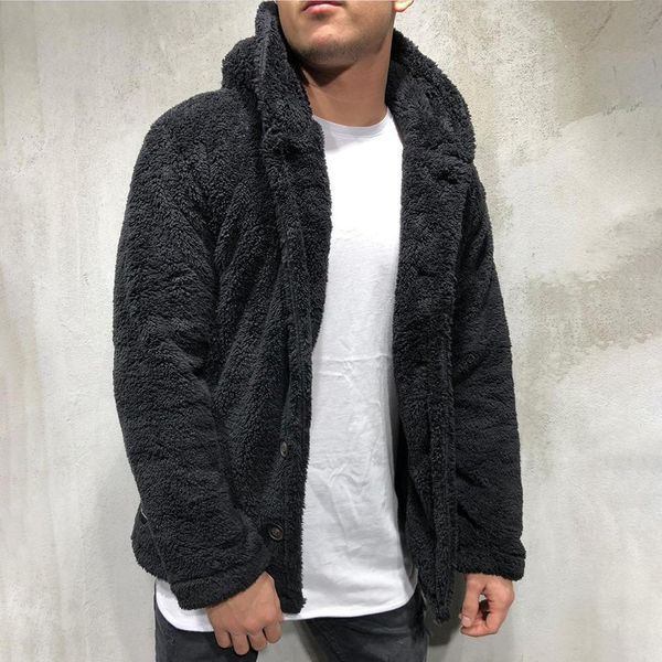 

men's autumn winter plush hooded sweatshirt 2019 solid long sleeve jacket casual fleece coat streetwear male sweatshirts, Black