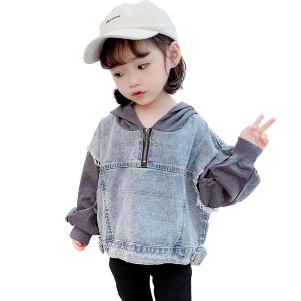 

girls denim jacekt outerwear patchwork coat girl casual style outerwear for children spring autumn clothes for baby girl, Blue;gray