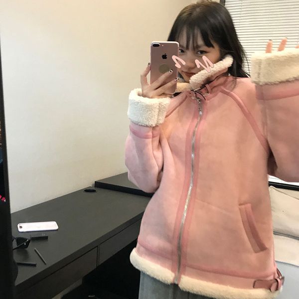 

new green beans korean version collar thick temperament mend simplicity fur coat from one piece to another woman kd2o, Black