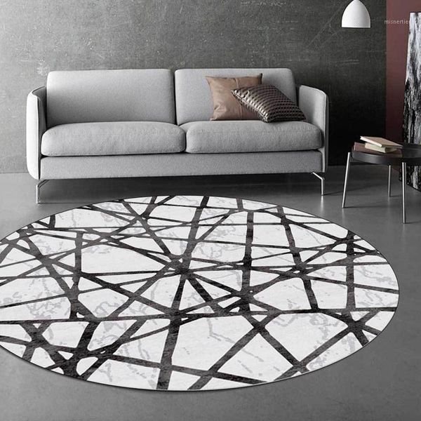 

carpets nordic style round living room geometric black striped marble home decor area rugs hallway bedroom non-slip floor mats1