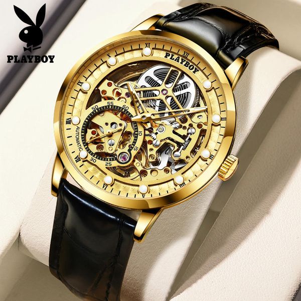 

a generation of plaque brand watches automatic mechanical watch hollow european and american men's watch mechanical watch, Slivery;brown