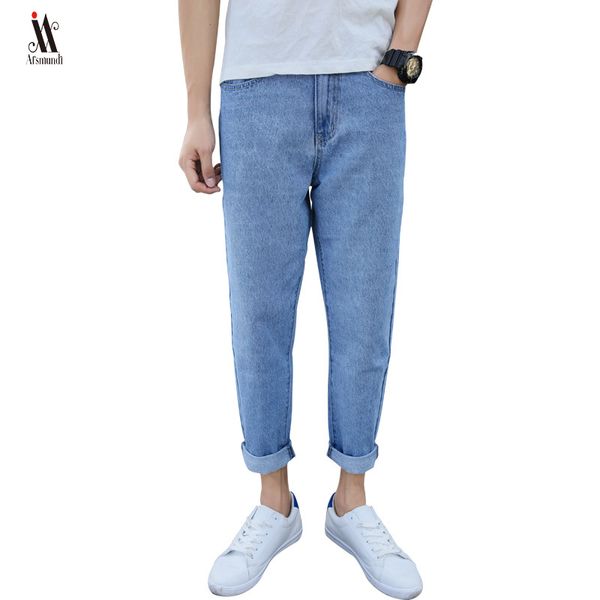 

nine pants, holes, jeans, men's loose, spring, summer, korean version of the feet, Blue