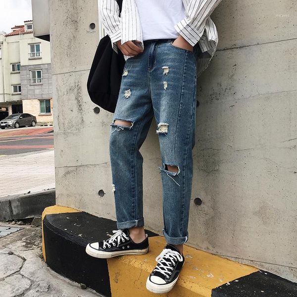

summer new broken hole jeans korean version of the trend jeans loose casual male tide1, Blue