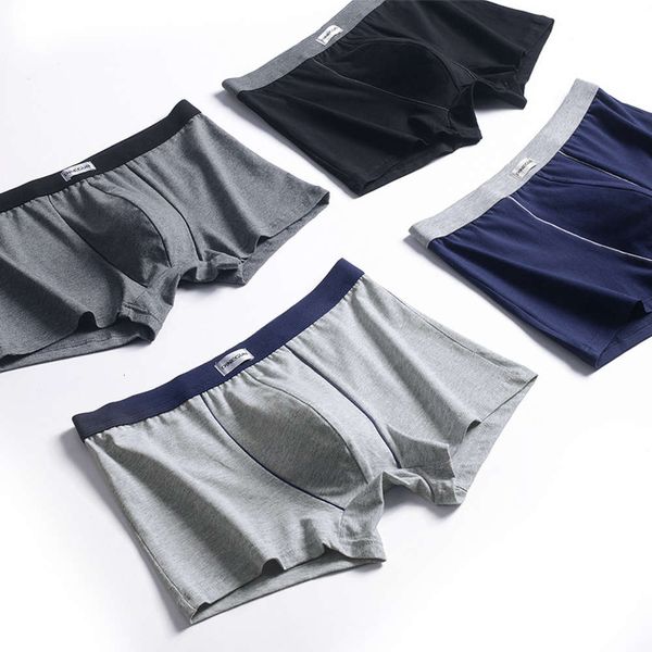 

pure plus full size solid color traceless boxer underwear men's cotton bottom pants, Black;white