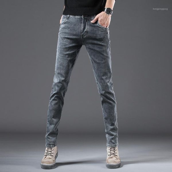 

gray skinny jeans men denim slim pencil pants vintage full length fashion wild cowboy trousers1, Blue