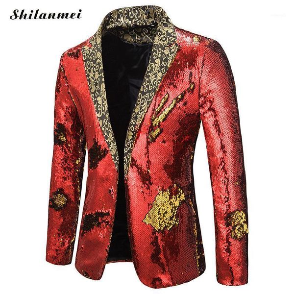 

2020 new red black sequin blazers jacket men evening party dress suit plus size 2xl suit jacket night club slim fit blazer coat1, White;black