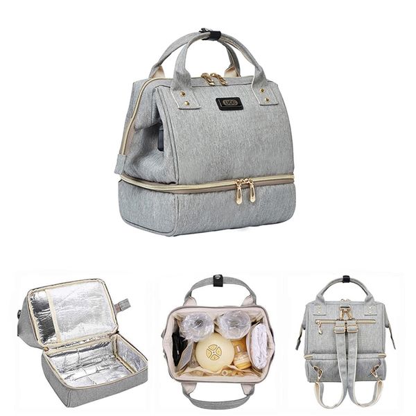 Piccola mummia maternità borsa per pannolini per bambini zaino per mamme grigio moda borsa fasciatoio passeggino organizzatore pranzo borse isolamento LJ200827