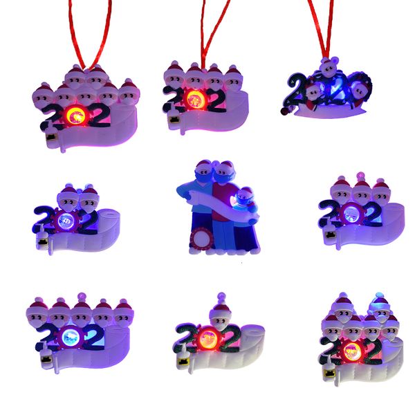 

light 2020 2021 christmas ornaments quarantine snowman led diy family greeting pendant personalized with face mask partyq4xd