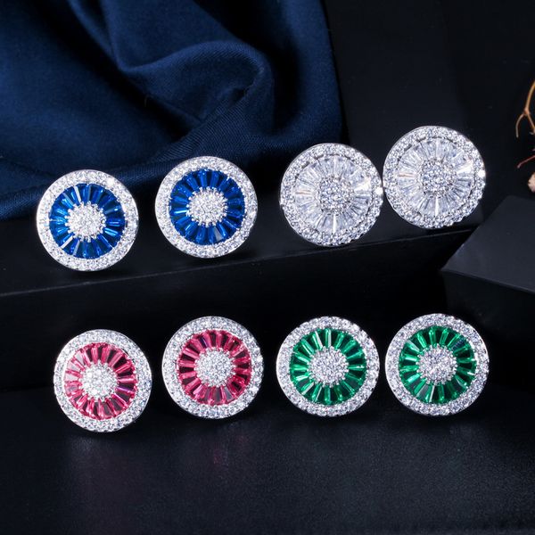 

fashion multicolor aaa cubic zirconia stud earring designer for woman circle copper jewelry white black red silver rose gold plated gemstone, Golden;silver