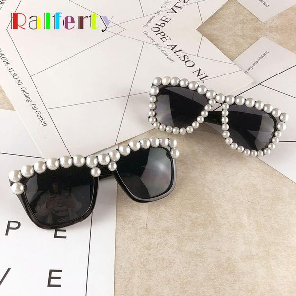 

sunglasses ralferty luxury handmade pearl women 2021 brand designer sun glasses uv400 coating female shades oculos g1910, White;black