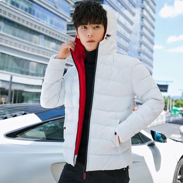 

autumn & winter men hooded thick solid color slim fit down jacket cotton-padded clothes large size casual versatile cotton-padde1, Black