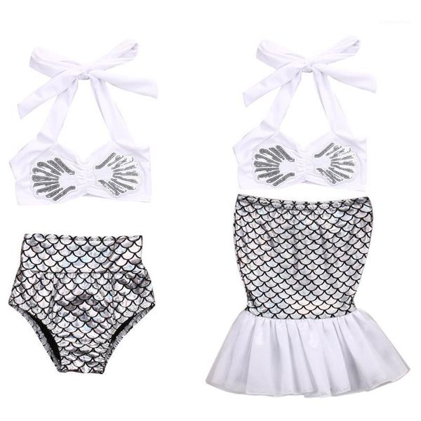 

cute baby girl summer 2pcs bikini set fashion toddler fish swimwear kids swimsuit infant bathing sets1 clothing sets, White