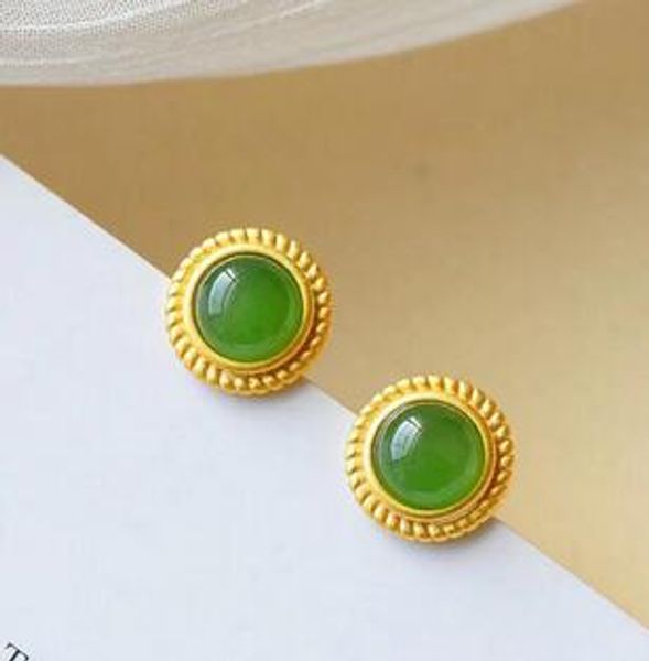 

wholesale price 925 silver white flower green jade earring jewellery, Golden;silver