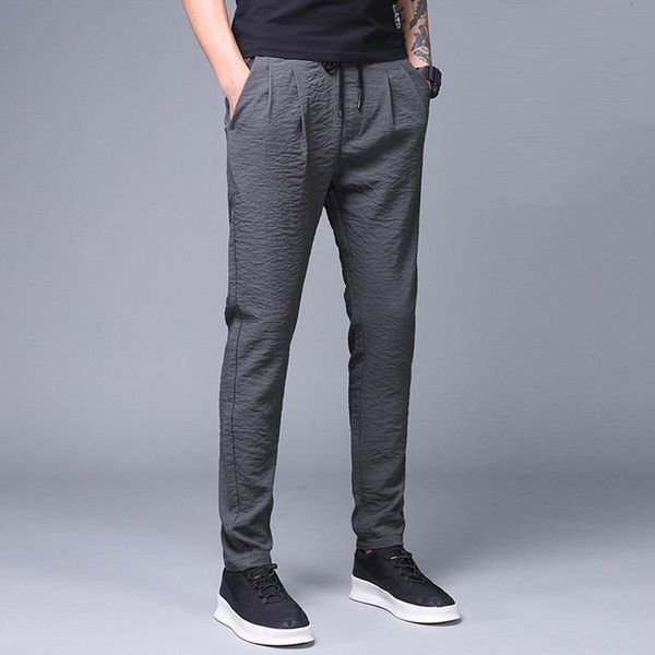 

summer men's pants thin ice silk pants casual sports breathable pants business male classic full length trousers large size 5xl, Black