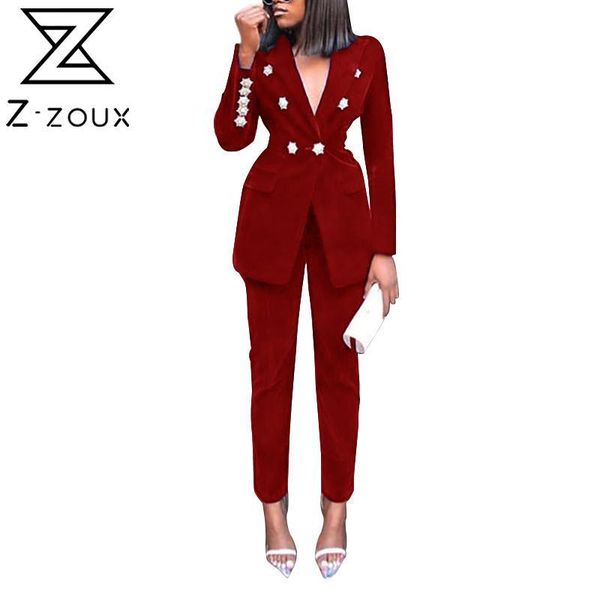 

z-zoux женские друдиные костюмы сплошные темперамент женские костюмы blazer с брюками мода женщины костюмы с брюками блейзер набор осенью, White