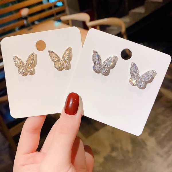 

fashion elegant crystal butterfly earrings for women simple korean female small stud earrings shiny girls party wedding jewelry, Golden;silver