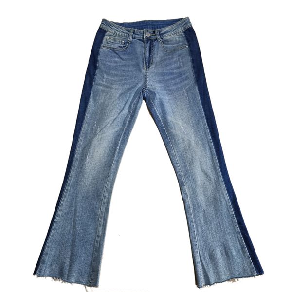 

casual fashion women's flared pants stretch stitching mini flared pants, Blue