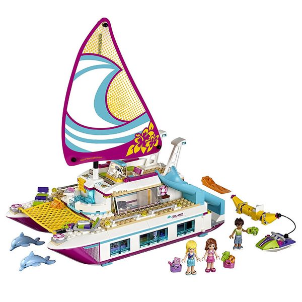 Arkadaşlar 01038 Tekne Sunshine Catamaran 01044 Yunus Cruiser Set Blokları Uyumlu Arkadaşlar Kız Oyuncakları LJ200928