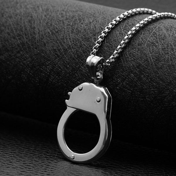 

necklace mens stainless steel handcuffs fashion handcuffs pendants hip hop necklaces jewelry for neck gifts for male accessories, Silver