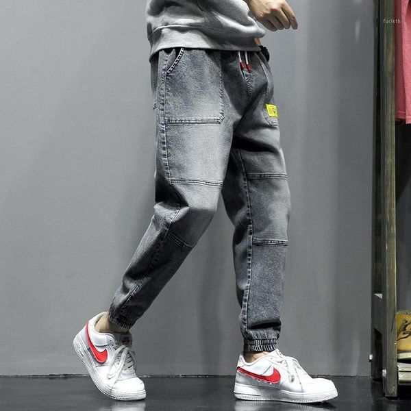 

plus size jeans men hip hop streetwear joggers ankle length denim cargo pants loose pocket harem trousers sweatpants men jeans1, Blue