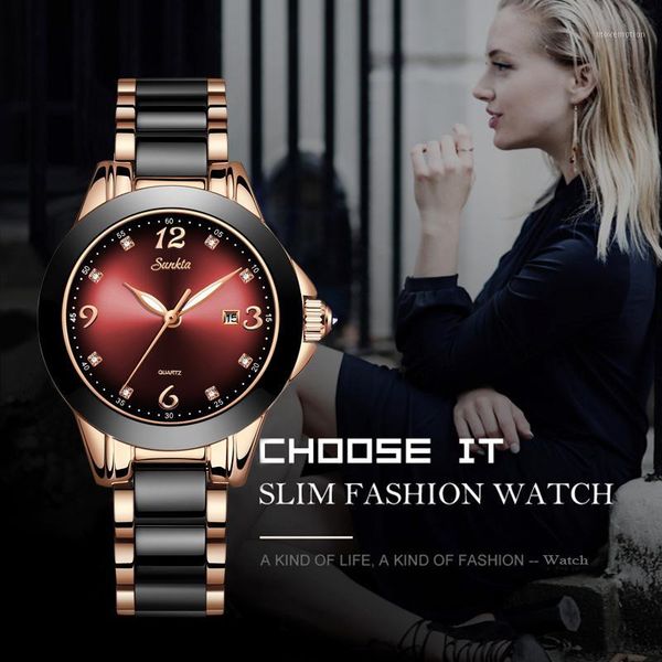 

2020 sunkta watch women fashion ceramic diamond bracelet ladies watches girl quartz watch relogio feminino +box1, Slivery;brown